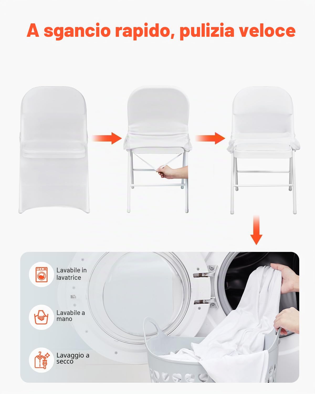 VEVOR Coprisedie Universali Espandibili 12 Pezzi in Spandex Dimensioi Compatibili 444 x 330 x 838 mm, Coprisedie Pieghevoli Rimovibili 12 Pezzi per Eventi Matrimoni Catering Banchetti Colore Bianco
