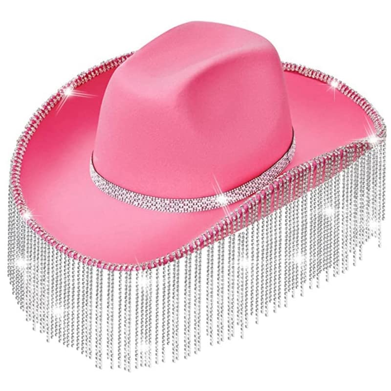 RTGSE Sombrero de vaquero brillante para mujer, sombrero de vaquera con lentejuelas, gorro de plumas, novedad para disfraz de discoteca, gorra de vaquera para chicas adolescentes, White Pink 2, Talla RTGSE Sombrero de vaquero brillante para mujer, sombrero de vaquera con lentejuelas, gorro de plumas, novedad para disfraz de discoteca, gorra de vaquera para chicas adolescentes, White Pink 2, Talla