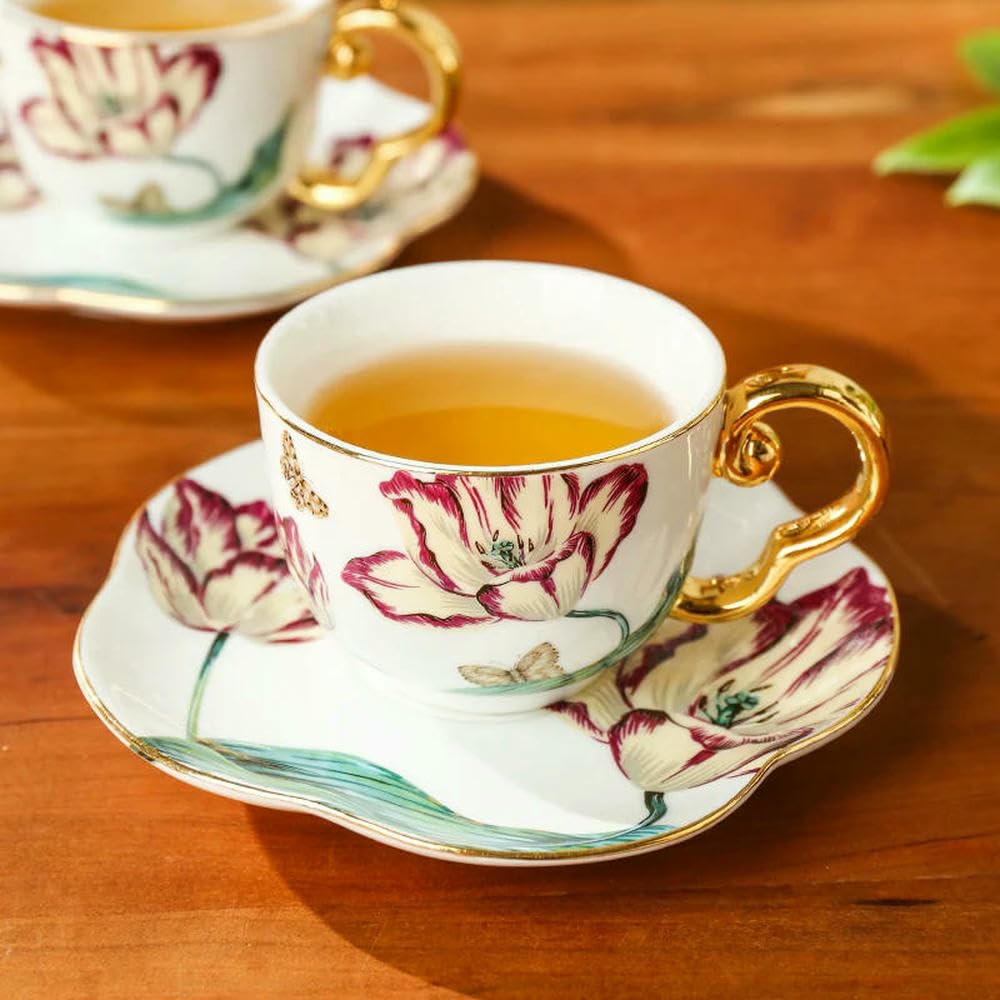 Tazza da tè in Ceramica con Vassoio, Resistente al Calore con Manico, Tazza da tè per Ragazze, Tazza da caffè, Tazza da tè pomeridiano, piattino