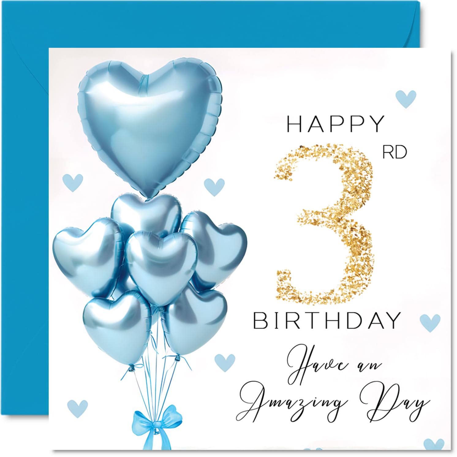 3rd Birthday Cards for Boys, Blue Glitter Balloons
