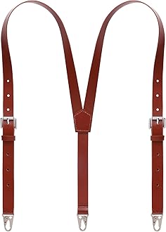Ringsun Genuine Leather Suspenders for Men, Y Design Leather Suspenders