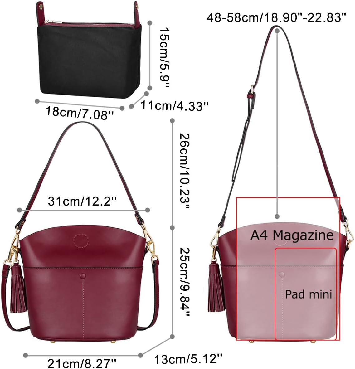 S-ZONE Women Small Cow Split Genuine Leather Crossbody Bucket Bag Shoulder Purse Handbag - Image 5