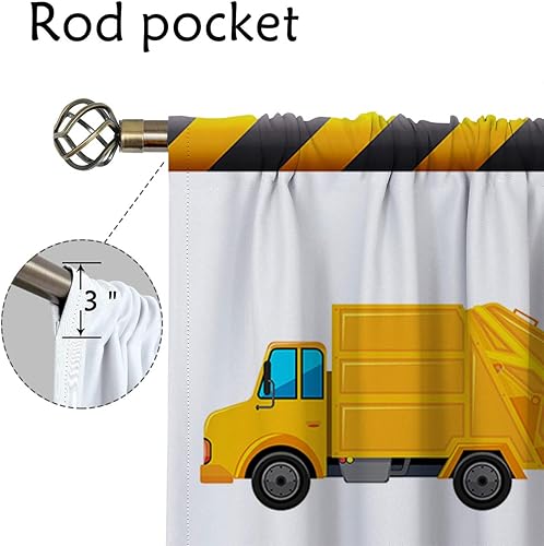 Miniatura 4 de Cortinas opacas de construcción para niños y niñas, decoración de oscurecimiento de habitación, bulldozer de dibujos animados amarillos, tractor,