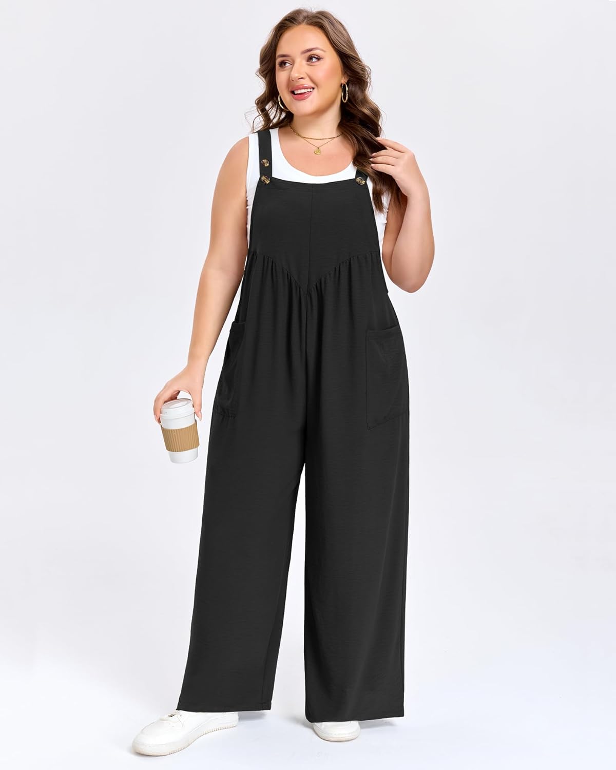Moon Wood Plus Size Overalls for Women Loose Fit Wide Leg Jumpsuits Comfy Bib Overalls with Pockets for School Teacher - Image 4