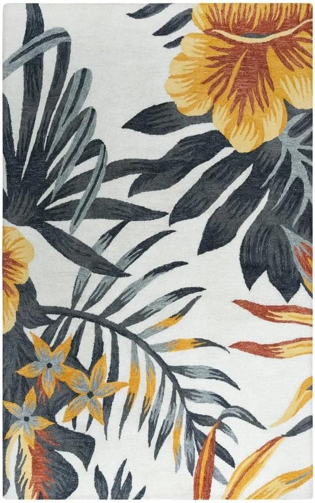 Image of Floral Pattern Wool Carpet with Loop Texture Yarn Anti Shedding Carpet Size 6x8 Feet A2 Ivory Gold & Multi Color