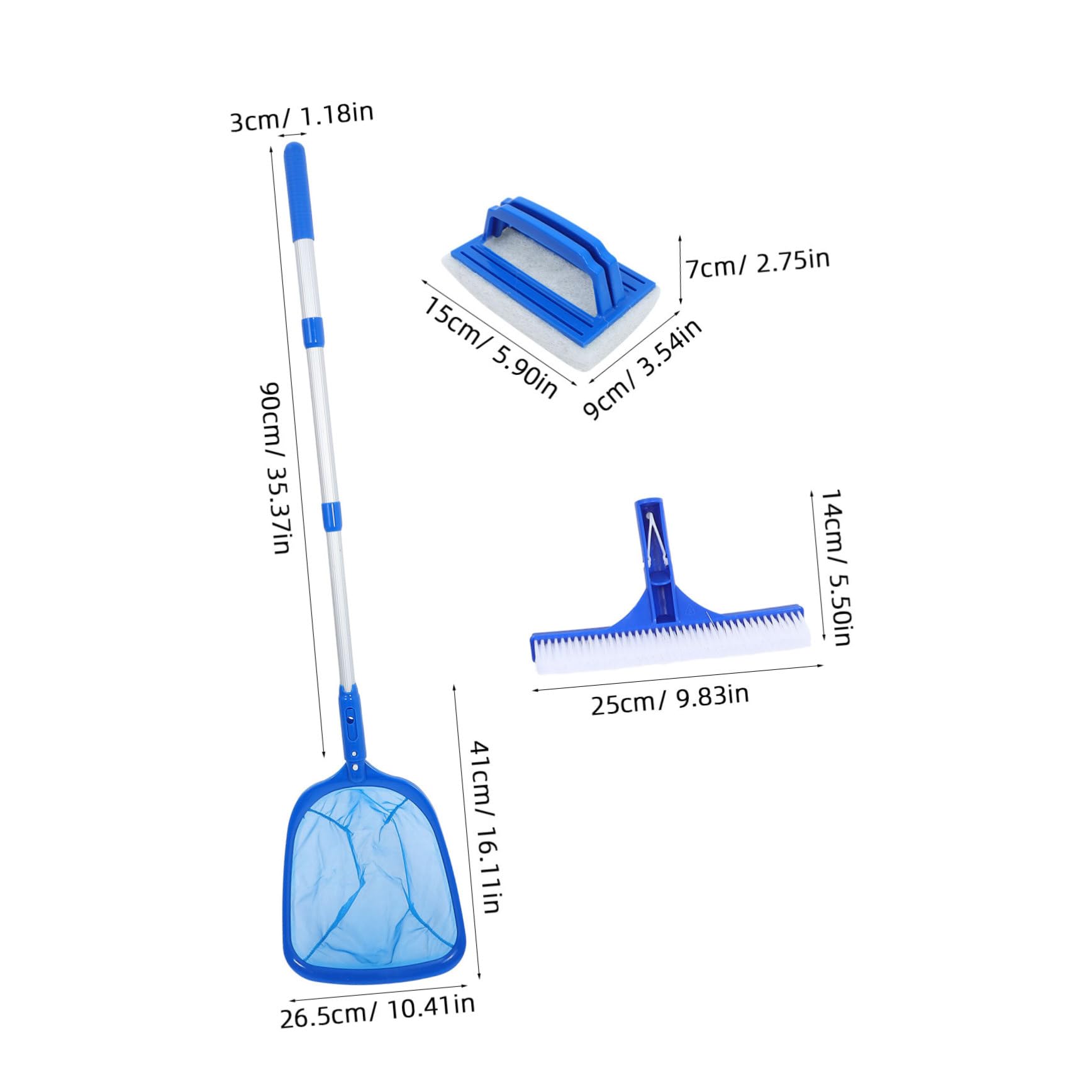 YARNOW Kit de Limpieza de Piscinas Portátil con Cepillo, Red Recogedora y Palo Telescópico Azul para Piscinas Residenciales y Celebración Verano