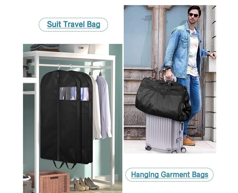 Habrur Clothes Cover 3 Pack Garment Bags For Travel With Clear Window Hanging Suit Bag With Handles Suit Bags (Color : Black, Size : 60 * 165cm)4