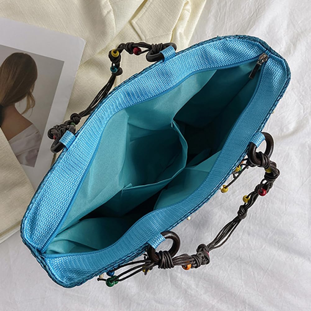 Borsa a tracolla ricamata a mano in paglia bohémien con perline per viaggi