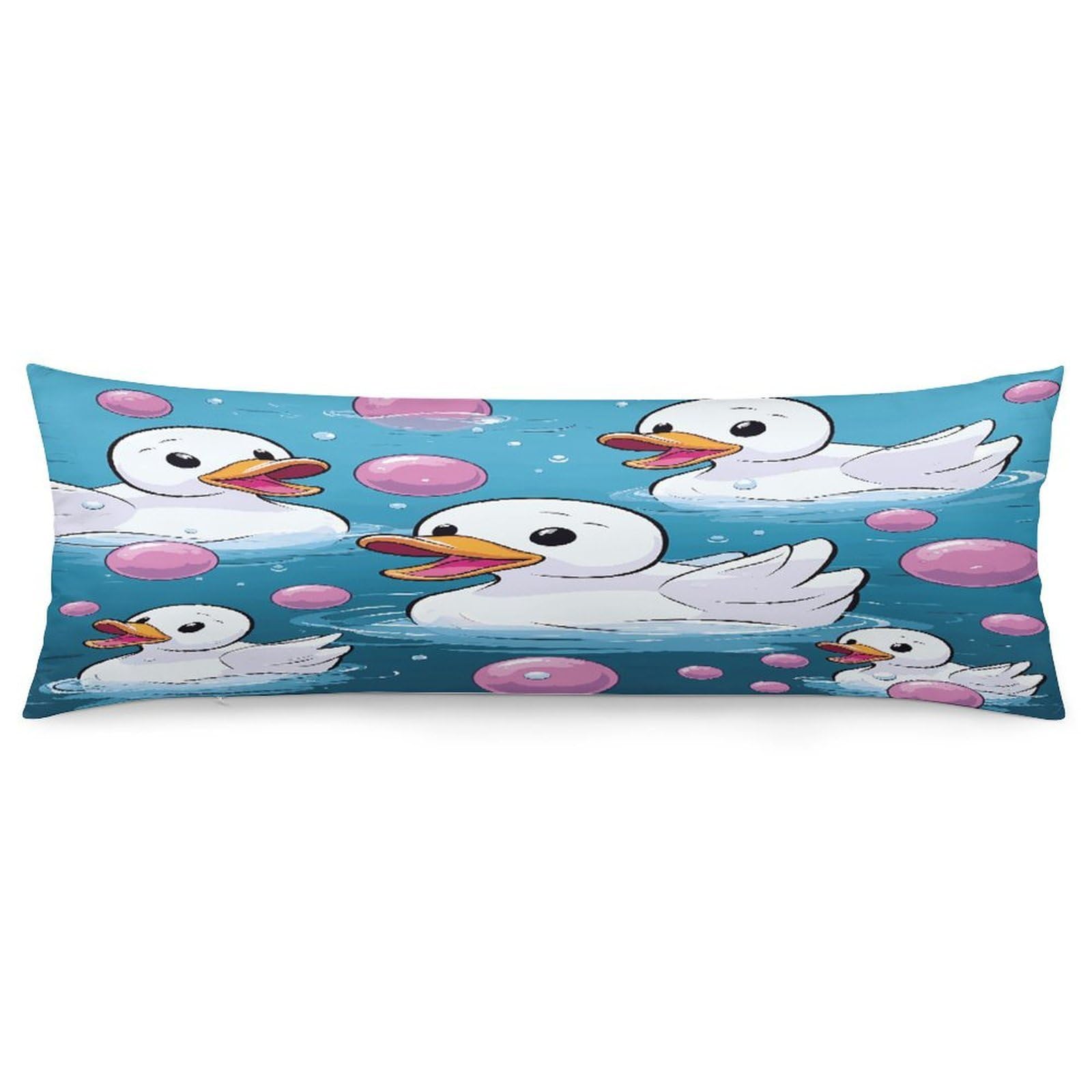 Bubbles and Duck Pillowcase Long Body Pillow Cover Soft Decorative Body Pillow Case Breathable Large Pillowcase Cute Cozy Pillow Protector for Bed Sofa Couch Room 18.9 X 53 Inch