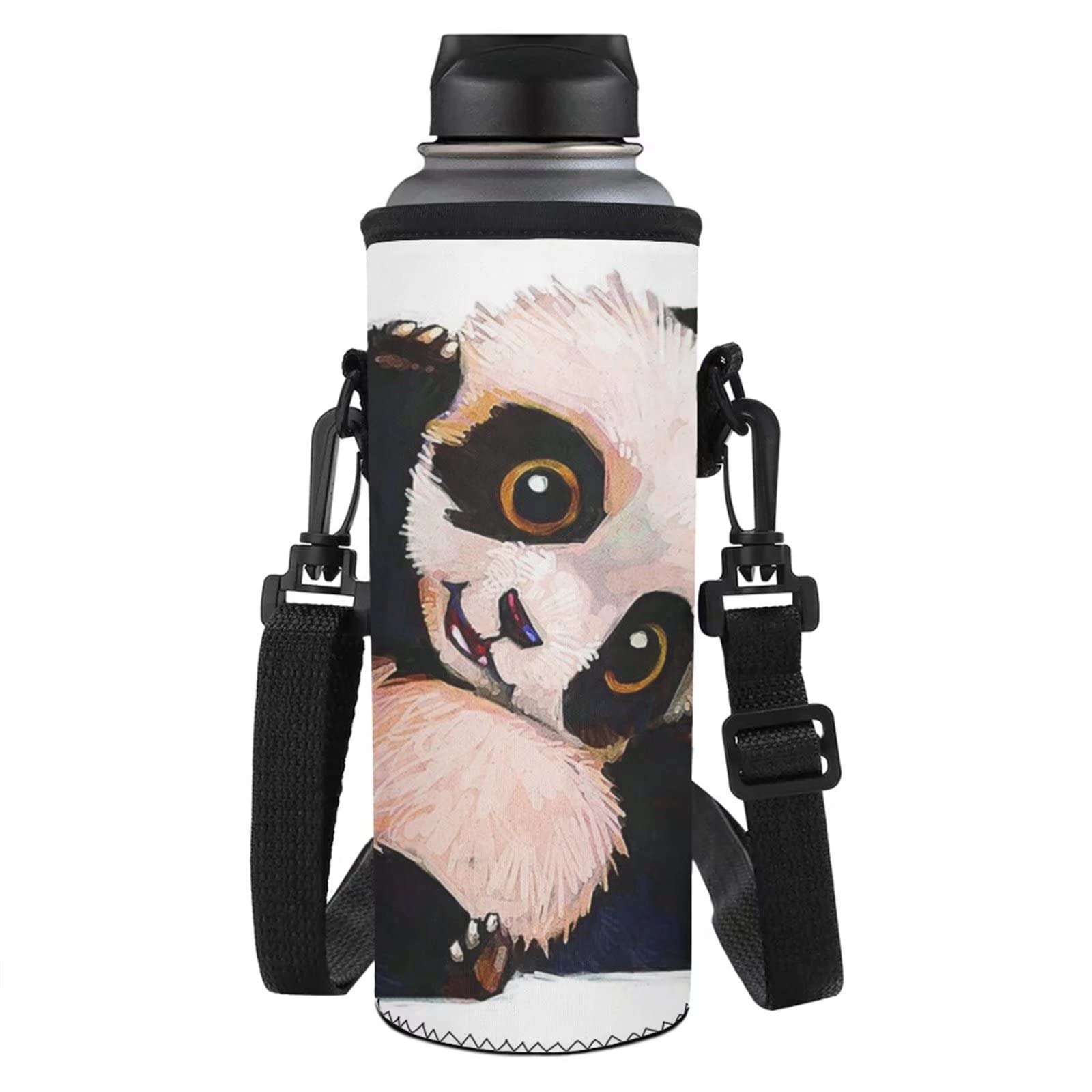 Jndtueit Animal Panda Pattern Sport Water Bottle Cover Neoprene Insulated Sleeve Bag Water Bottle Carrier Adjustable Strap — image 1