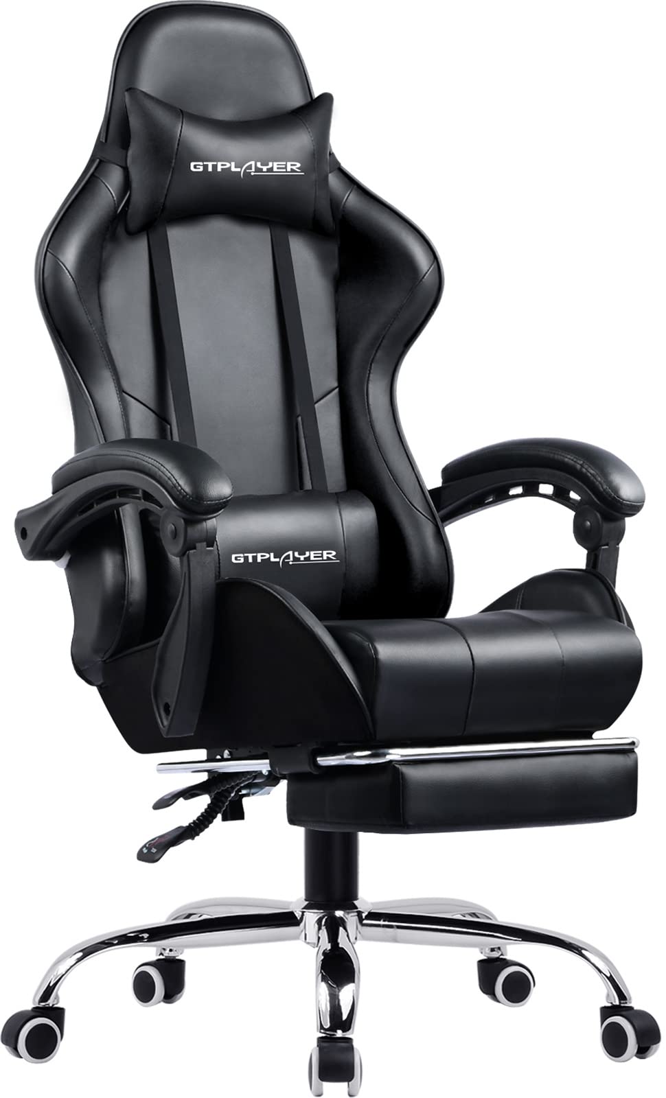 GTPLAYER Silla ergonómica para Juegos, Silla de Oficina, Silla de Juegos, Silla de Gaming con Respaldo de 135 Grados, Altura Ajustable, Patas retráctiles, Asiento para Juegos, Cuero Gris