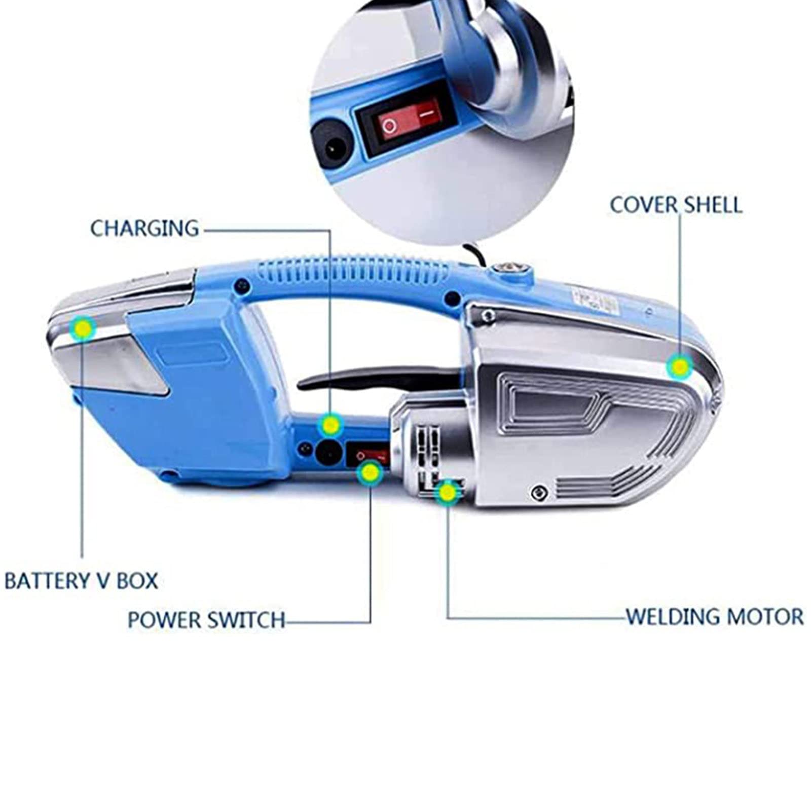 Kit di reggiatura Elettrico, Reggiatrice elettrica, Reggiatrice alimentata a Batteria, Tenditore per reggiatrice Elettrico, Reggiatrice Automatica Portatile, per 13-16 mm