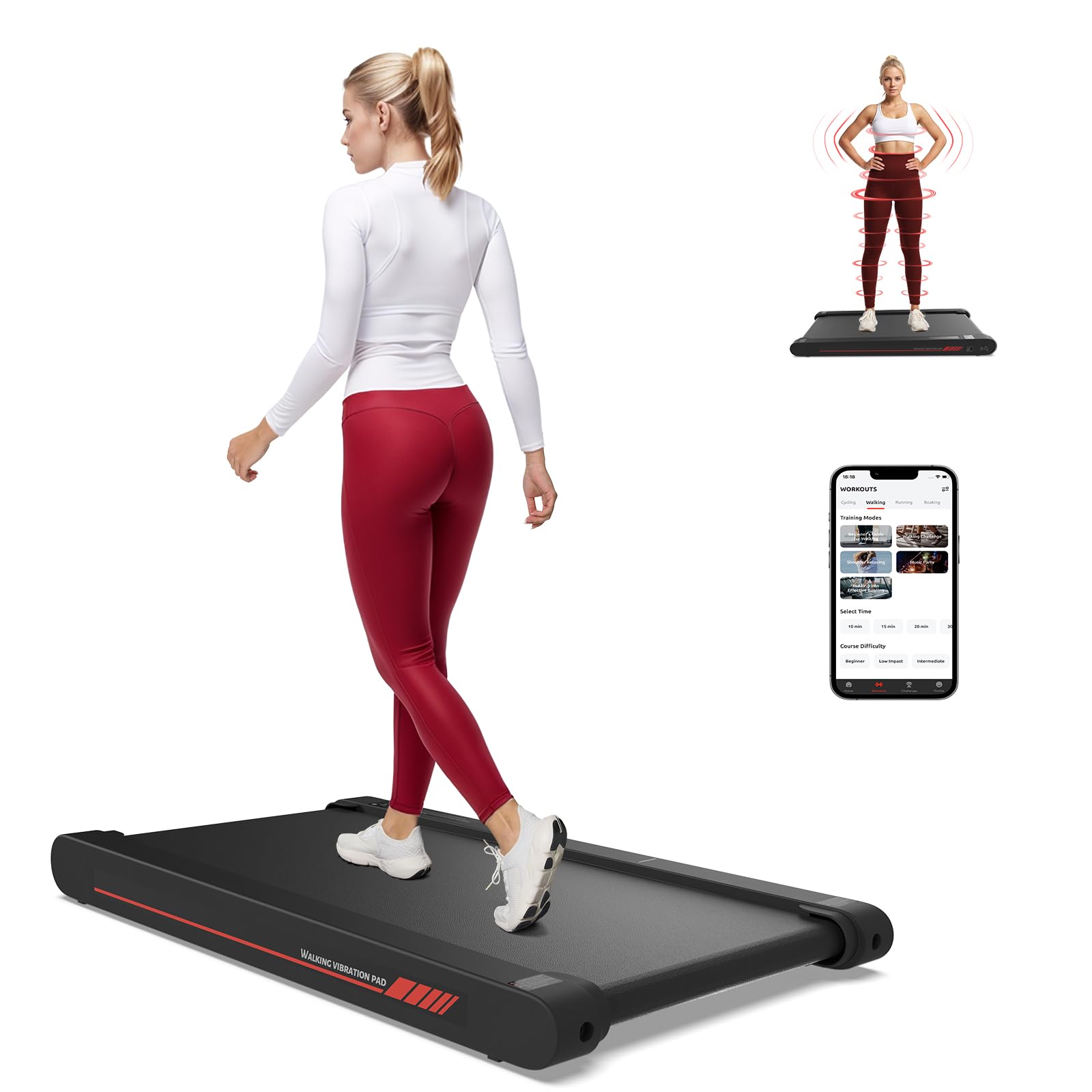 Sperax Walking Vibration Pad with APP，4 in 1 Under Desk Treadmill for Home, Portable Vibration Machine with Remote Control 150KG Capacity