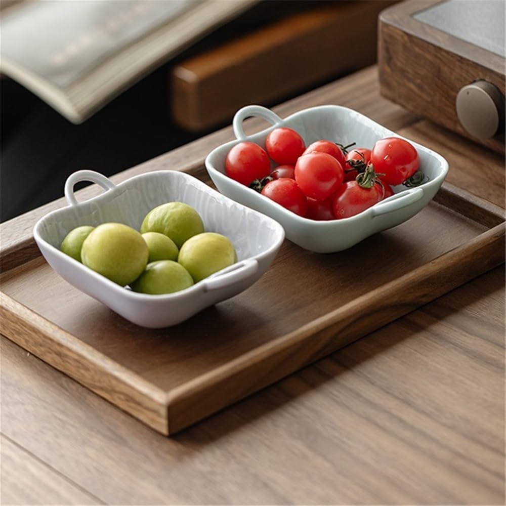 CFWSHJ Contenitore per Snack, Piatto da Frutta a Doppio Orecchio, Base per teiera per Snack Fatta a Mano, Elegante Vassoio da Portata per Pasticceria (Nero)