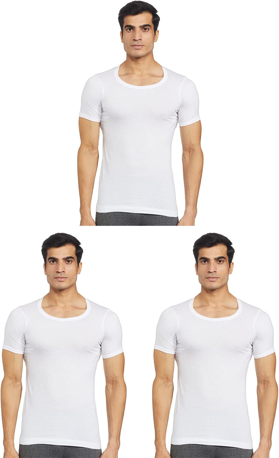rupa frontline Men's Cotton Solid White Round Neck Half Sleeve Vest - Pack of 3 (#FL-Sky-White-RNS-80cm)-picture-18