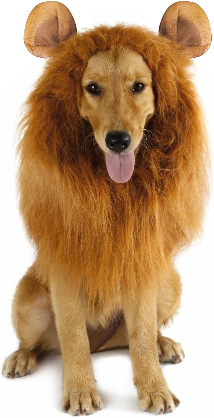 Halloween Realistic & Funny Lion Mane for Dog Costumes for Medium Large Dogs, Dog Halloween Costumes (Compatible Neck Size 23 to 30 inches)