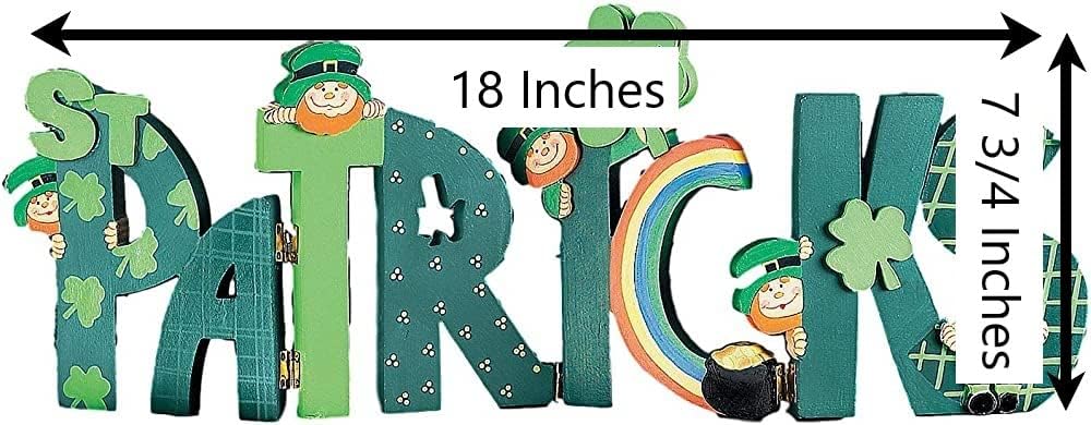 Fun Express Happy St Patricks Day Wooden Sign - Premium Hand-Painted Hinged Screen with Shamrocks, Leprechauns & Rainbows | Irish Home Decor for Tabletop Display | Celtic Holiday Decorations 18x7.75
