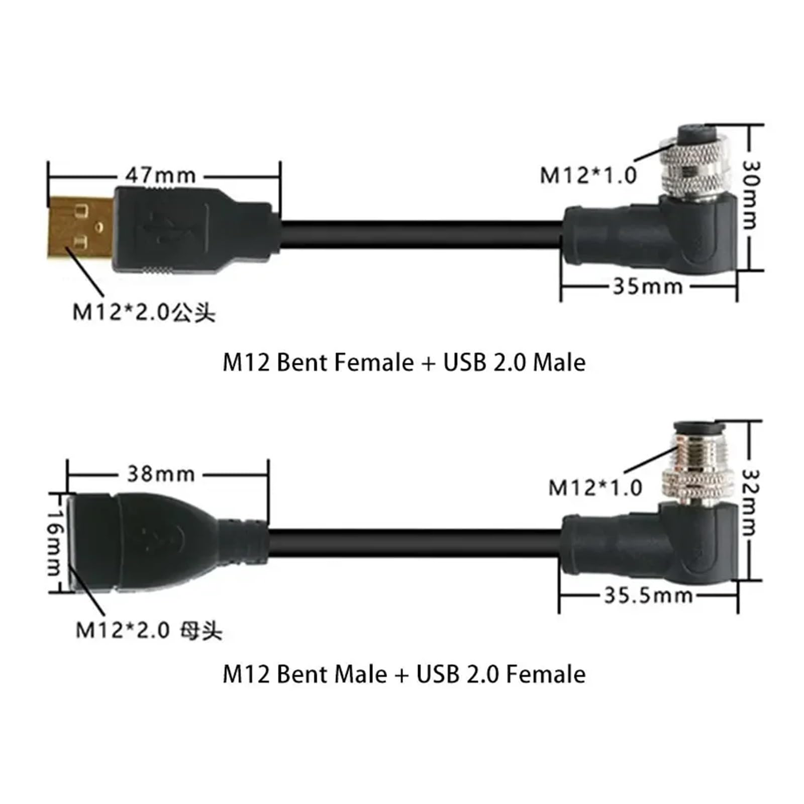 Cable conector M12 a USB, Cable de escáner de 4 y 5 pines a USB, enchufe de Cable de cámara Industrial, línea de extensión macho y hembra de 1-10M USB a M12(Army green,TYPE-A_5 PIN_3 METERS)