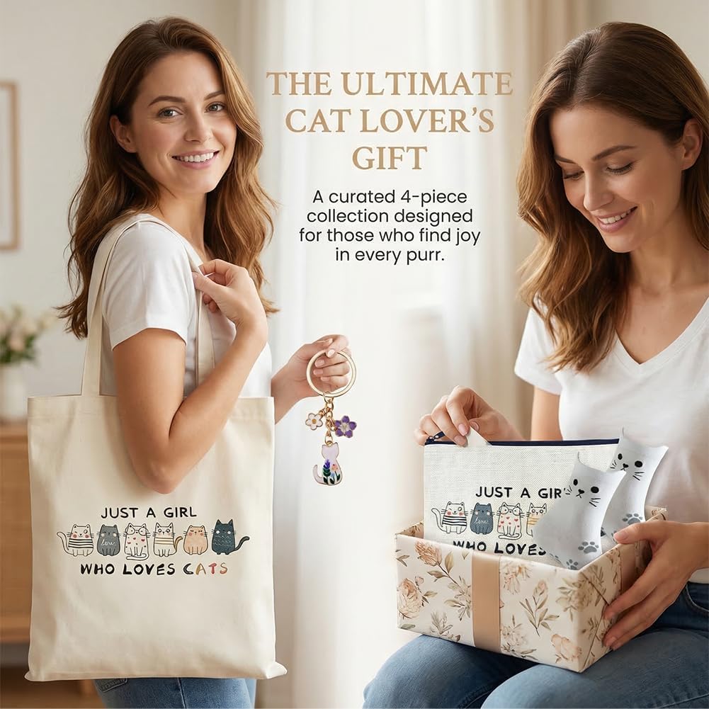 Set Regalo ：Borsa Tote Canvas, Borsetta per Trucco, Calzini & Braccialetto - Regalo per Donne, Ragazze
