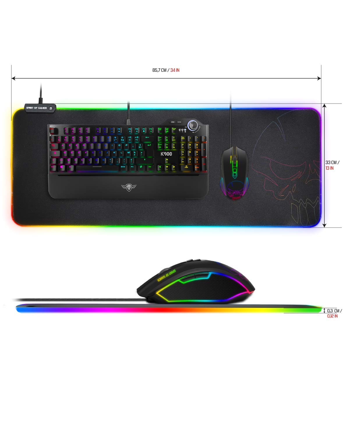 Tapis De Souris Gamer RGB XXL 350x250mm - 14 Effets LED Japonais Dragon - Surface Lisse Antidérapante - USB