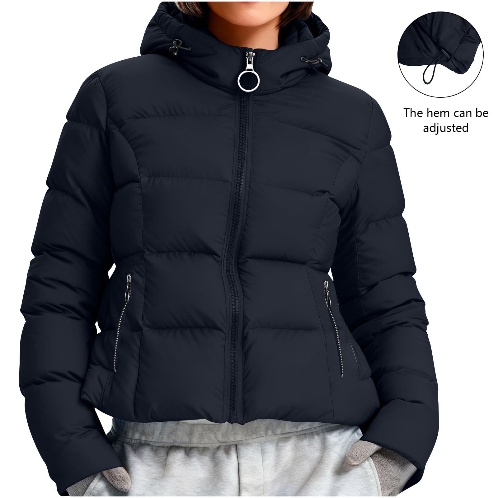 HAOLEI Chaqueta Mujer Invierno Chaquetas Acolchado con Capucha Cálido Abrigo Parka con Capucha Viento Cremallera Grueso y Cálido Cazadora Manga Larga con Bolsillos Otoño Invierno Ligero Outwear