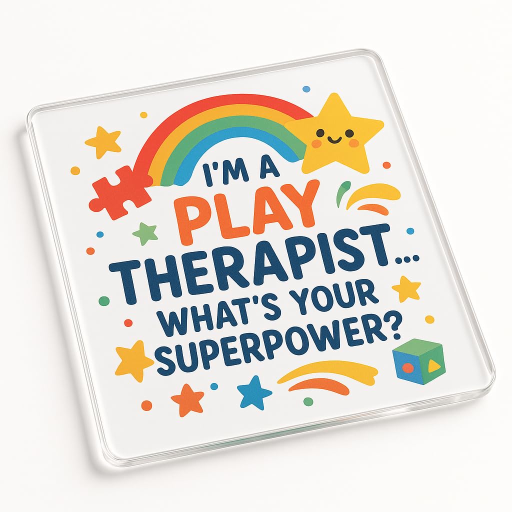 The Plum Penguin Play Therpaist Acrylic Coaster Gift With Whimsical Cartoon Design - Playful Powers Thank You Gift For Play Therapist - Cheerful Desk Decor