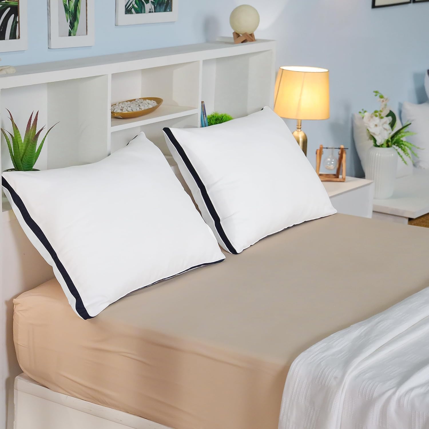 Utopia Bedding Cuscini Letto (Set di 2), 40 x 70 cm Guanciali Letto Coppia, Tessuto spazzolato con Fibra di Poliestere 3D, Morbida e Traspirante Cuscini (Blu Marino)