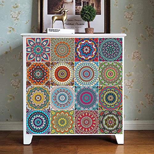 16 Pcs Moroccan Style Decorative Tile Stickers, 6"X6" Vinyl Self Adhesive Removable Waterproof Peel And Stick Backsplash Walls Stickers For Kitchen Backsplash, Bathroom, Stairs, Home Décor #TOP5