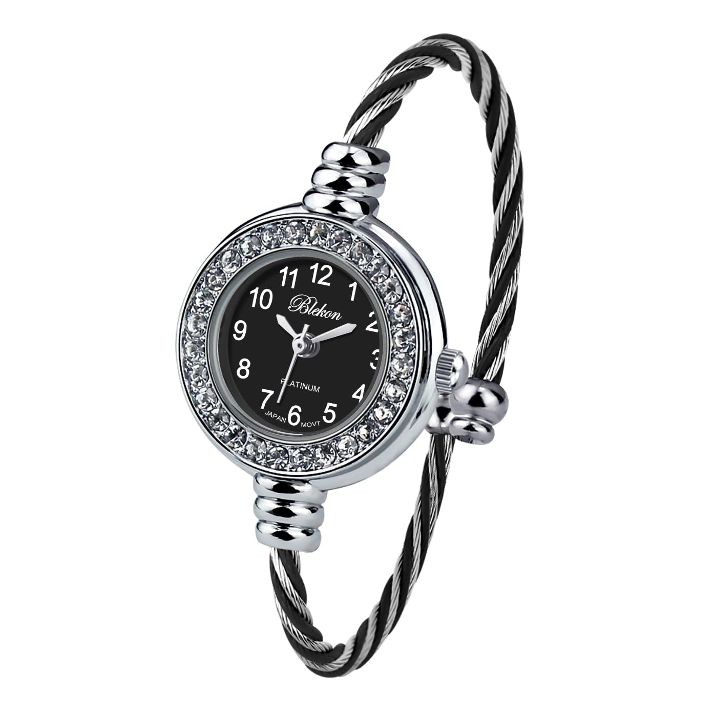 Blekon Collections Women's Cuff Watch - Round Analog Display Arabic Numbers 23mm Case Wire Bracelet Watch for Women Elegant Cable Cuff Bangle Wrist Watch