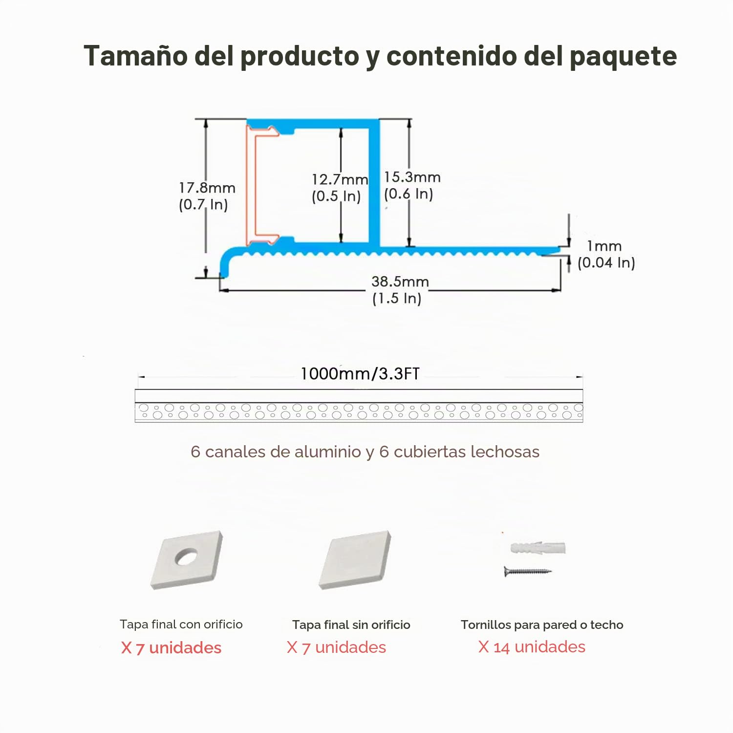 Besseto Perfil LED para Placas de Yeso 6 Pack 1 Metro/3.3 Pies Borde Perfil LED para Placas de Yeso Perfil de Aluminio, Perfil LED de Aluminio para Azulejos con Ranura para Paredes y Techos