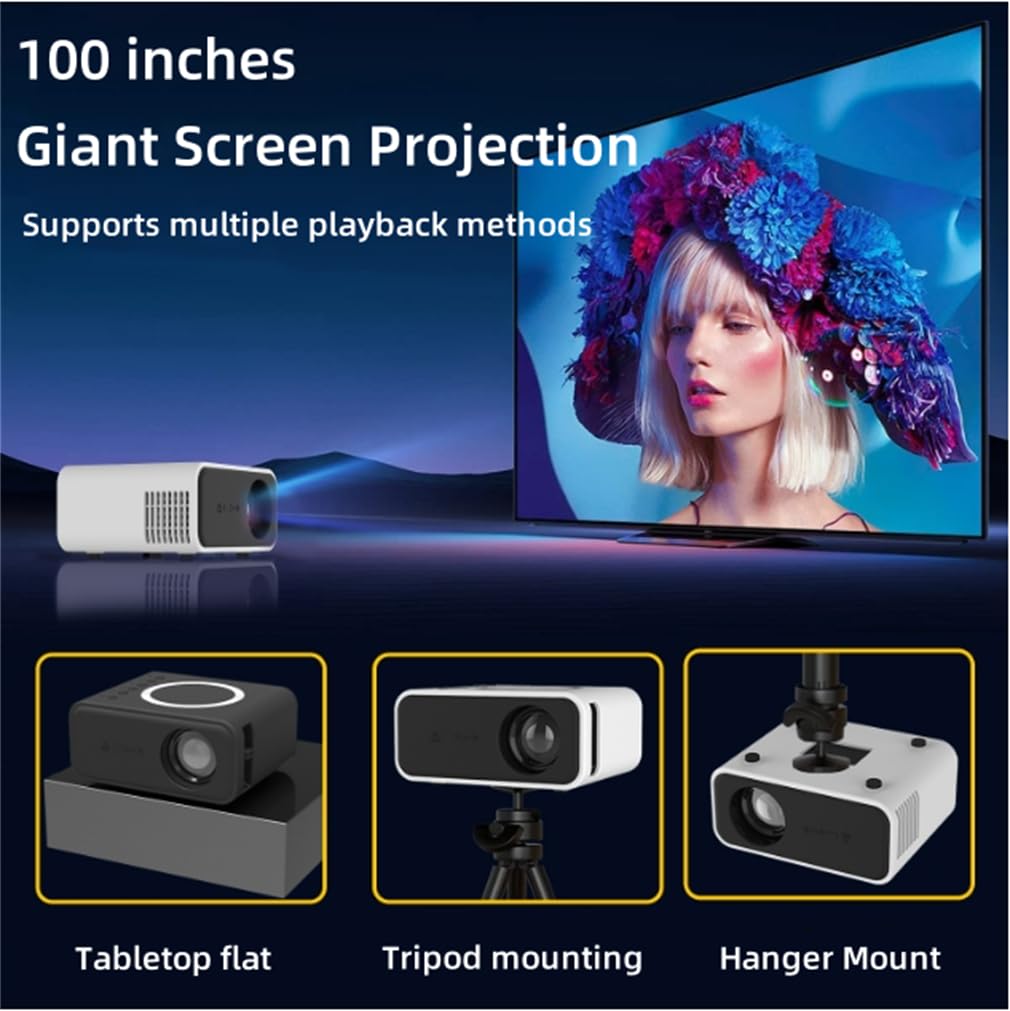 Proiettore Video Home Cinema Full HD 1080P, Proiettore Video per Home Cinema, Potente Performance, Operazione Stabile, Compatibile con Il Computer Portatile Telefonico,Black