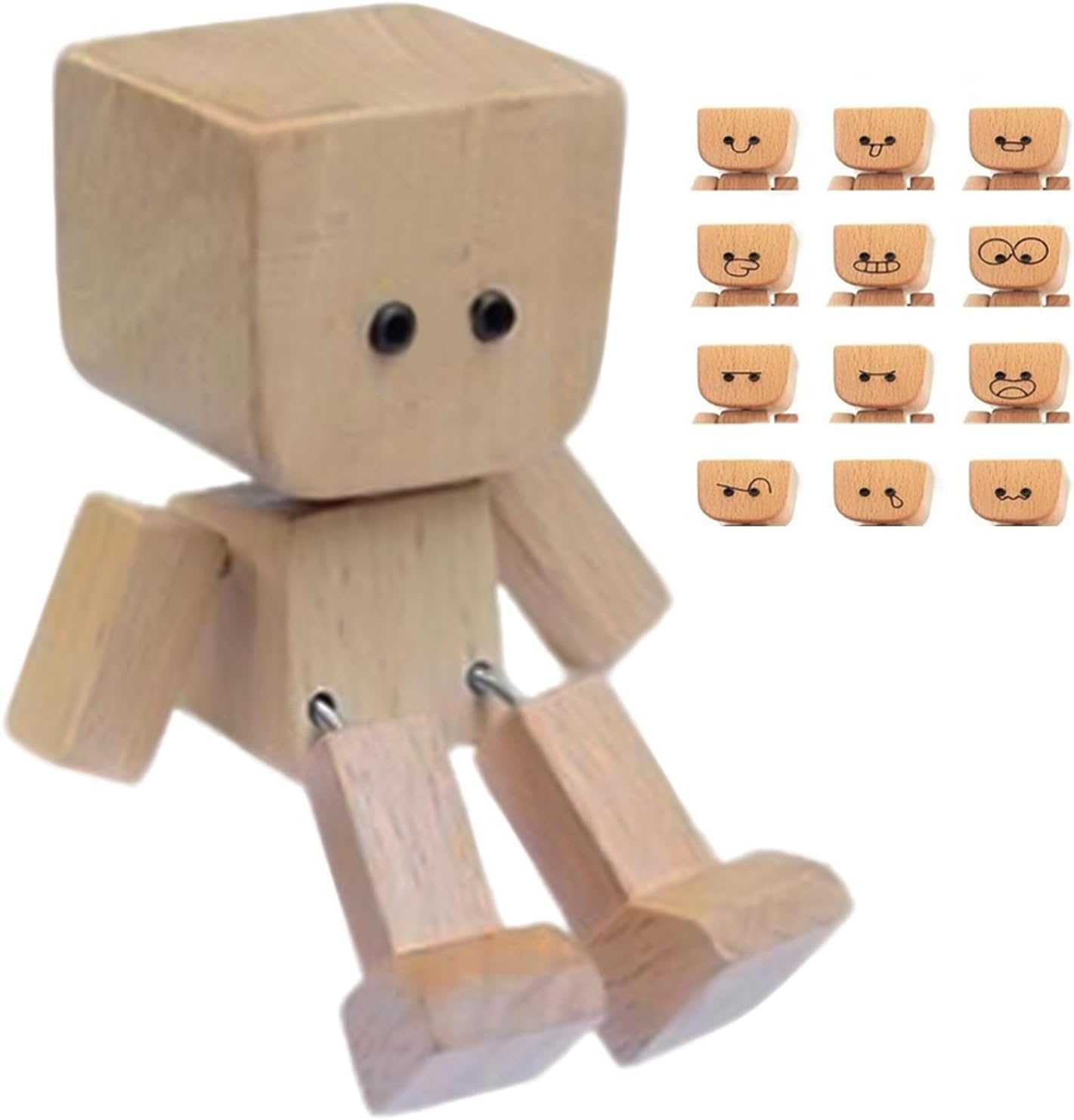車用ダッシュボードデコレーション,揺れる足付き木製人形 マグネットベース付属 | 12種類交換可能な表情パーツ かわいいアクセサリー