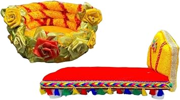 Aashita Creations Laddu Gopal Luxury Comfortable Wooden Bed, Bister, Singhasan for Bal Gopal Kanha Ji Pack of 2 Size 0,1,2,3