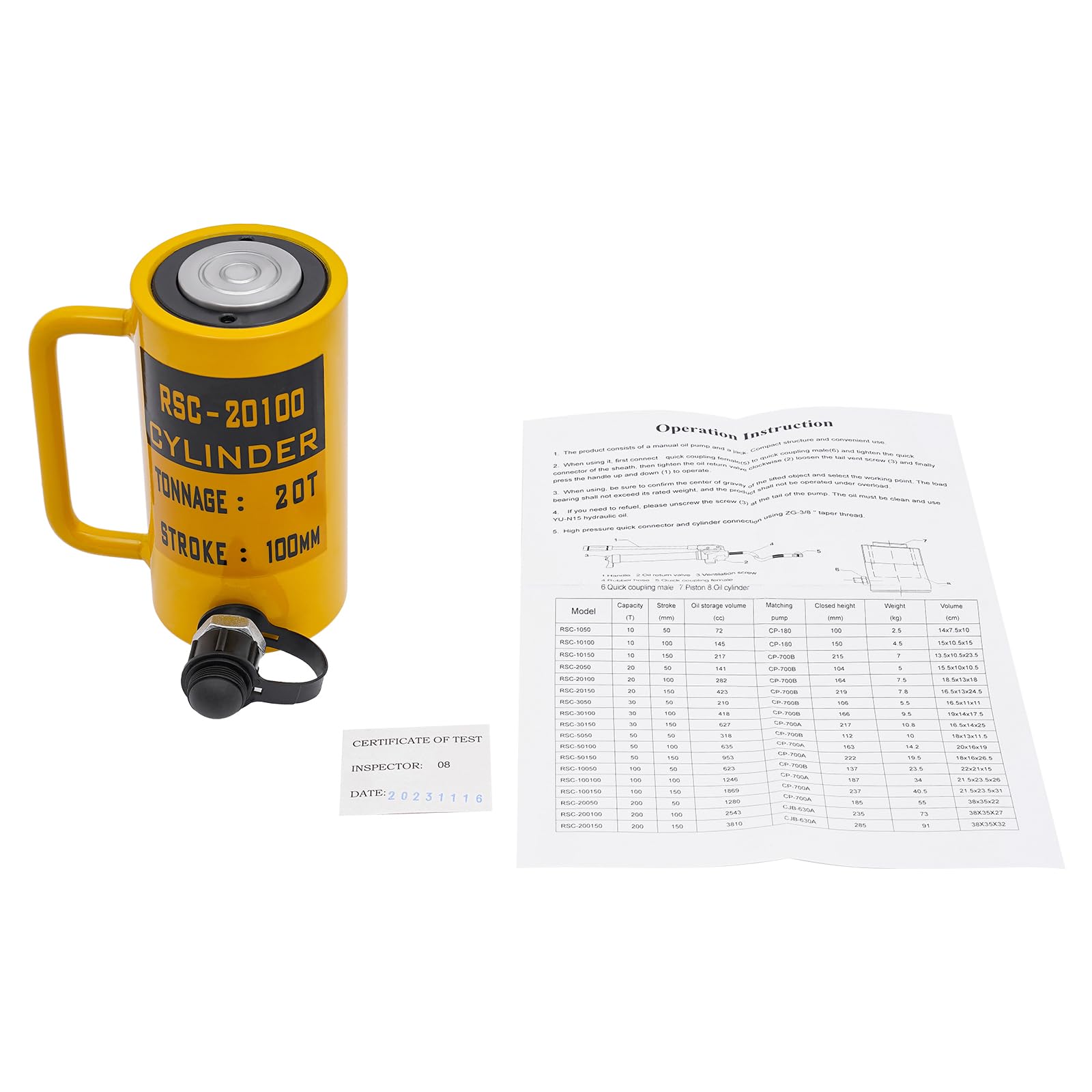 Small Hydraulic Jack, 10T/20T/30T Yellow/Blue Hydraulic Jack with Strong Lifting Force, Hollow Steel Single Acting Hydraulic Cylinder Tools for Industrial Machinery (Yellow, 4Inch 20T)