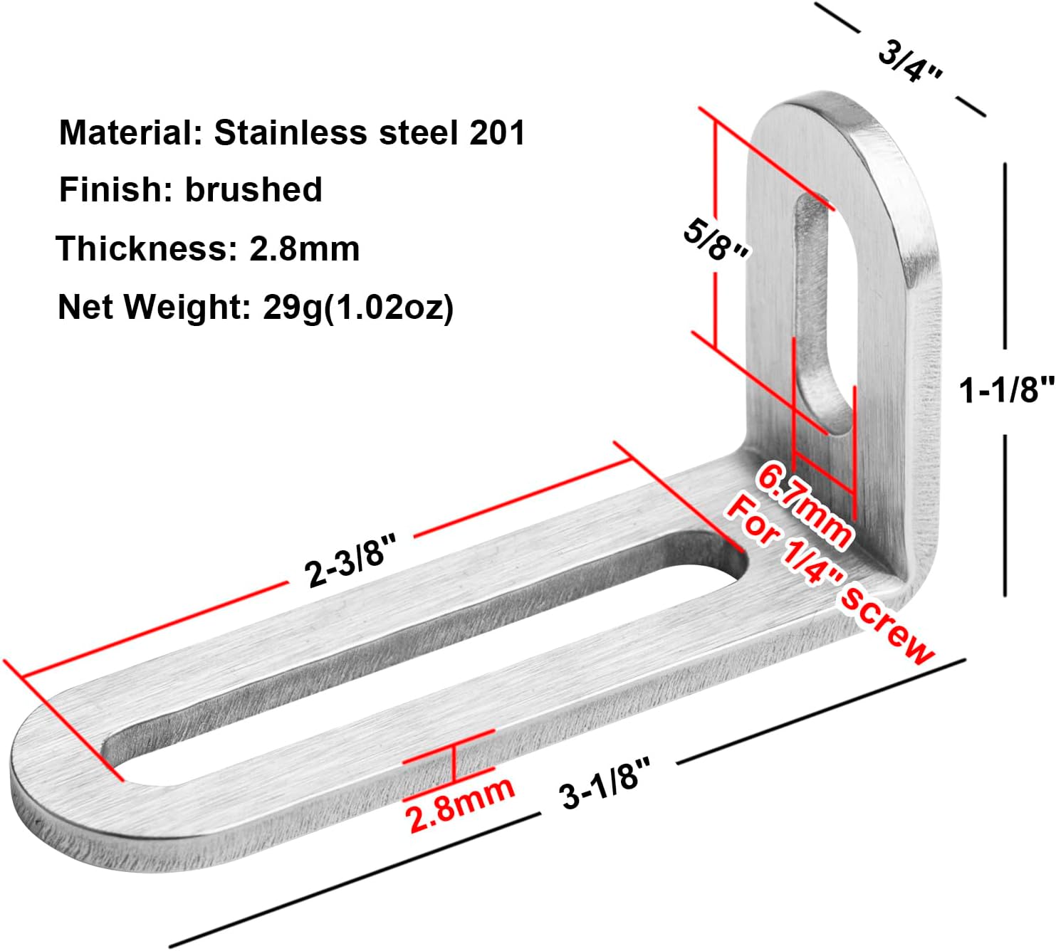 20 Pcs 3-1/8"L x 3/4" W x 1-1/8"H Slotted Corner Brace, Adjustable L Angle Bracket, 1/8" Thick