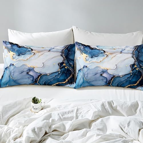 Miniatura 5 de Erosebridal Juego de ropa de cama de mármol líquido azul aguamarina, funda de edredón con estampado de mármol con patrón de mármol abstracto, juego