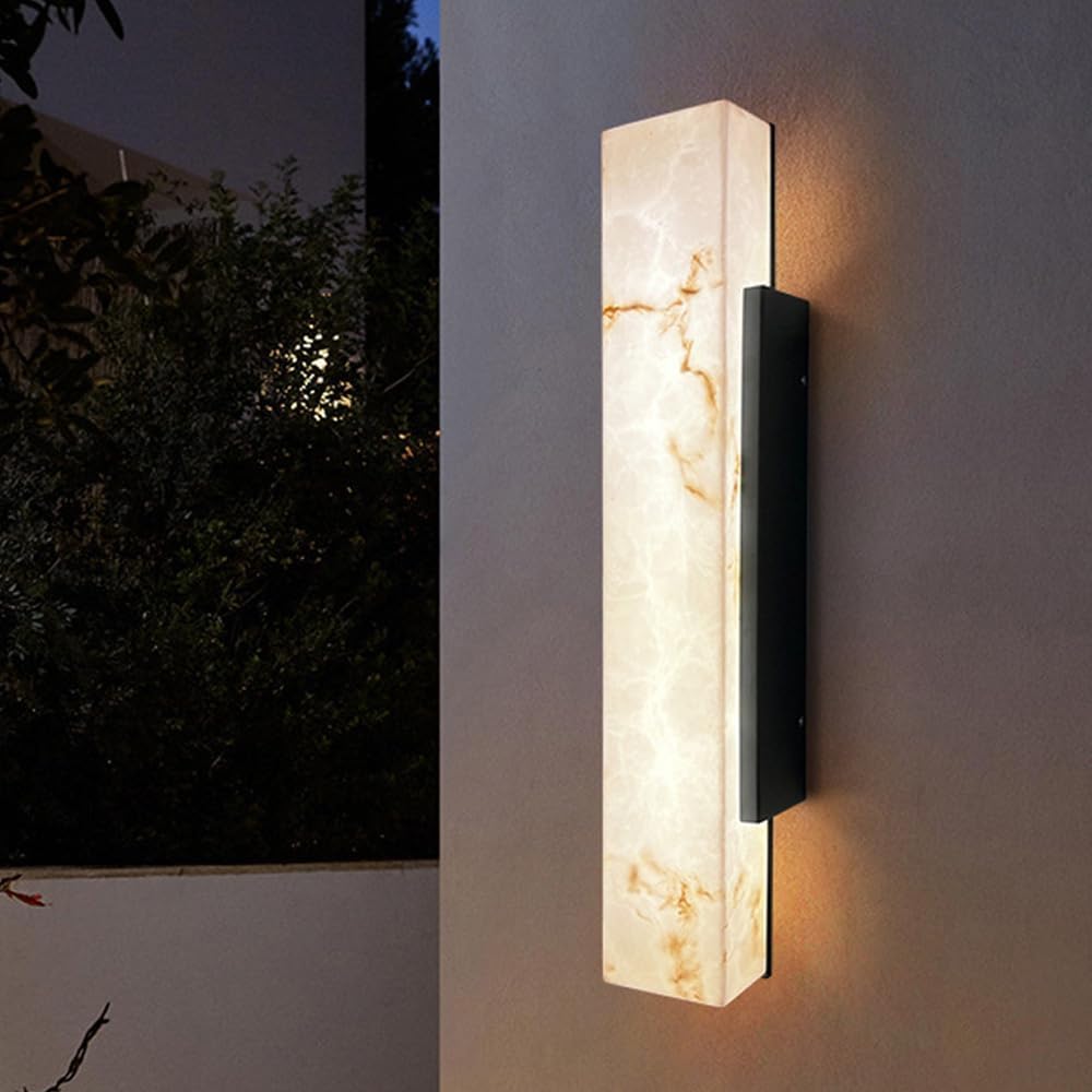 HXYSXHJUO Long Linear Outdoor Wall Sconce, Imitation Alabaster Resin Lamp, Stainless Steel Ip65 Waterproof Exterior Mount Light For Porch Garden Courtyard Garage Entryway Multicolor 80cm/31.5in