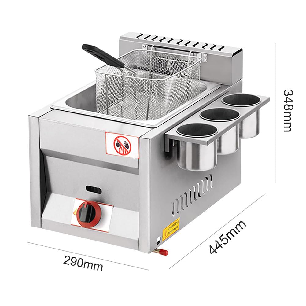 Friggitrice a Gas di Grande Capacità da 16 Litri, Friggitrice a GPL in Acciaio Inossidabile con Cestello e Coperchio, Friggitrice Professionale per Friggere Ristoranti Supermercati Stand Fast Food A