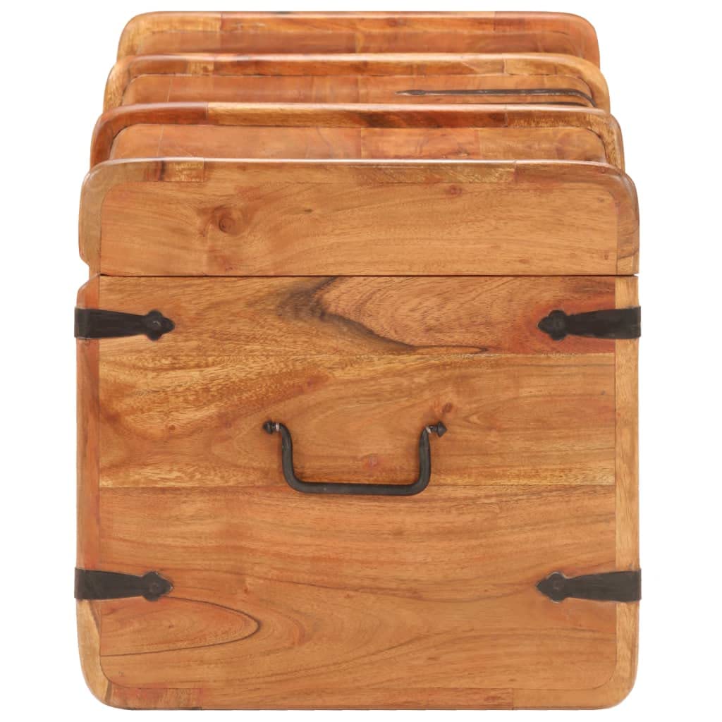 Baúl de madera maciza de acacia 90 x 40 x 40 cm con tapa con cerradura y asas laterales como banco y espacio de almacenamiento para dormitorio, salón, pasillo, rústico, vintage