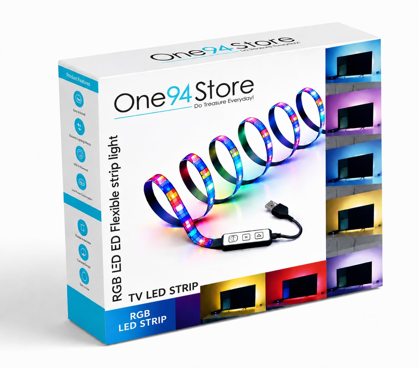 One94Store RGB LED Strip Light USB Powered Flexible 5V Color Changing Light with Mini Controller for TV Backlight, Gaming Desk, PC, Monitor, & Home Décor (2 Meter for 24-32" inch TV's) 2 Meters