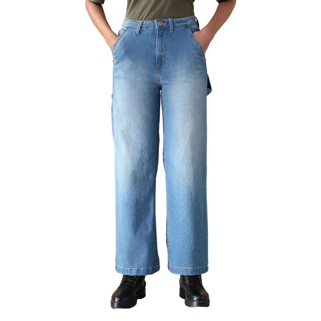 Women's Wide Leg Fit Jeans| Solid | High Rise | Stretchable | Jeans for Woman-image-39