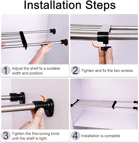 Miniatura 7 de BAOYOUNI Barra de tensión extensible para armario, unidad de estantería ajustable, estante de almacenamiento, organizador de percha, divisor de