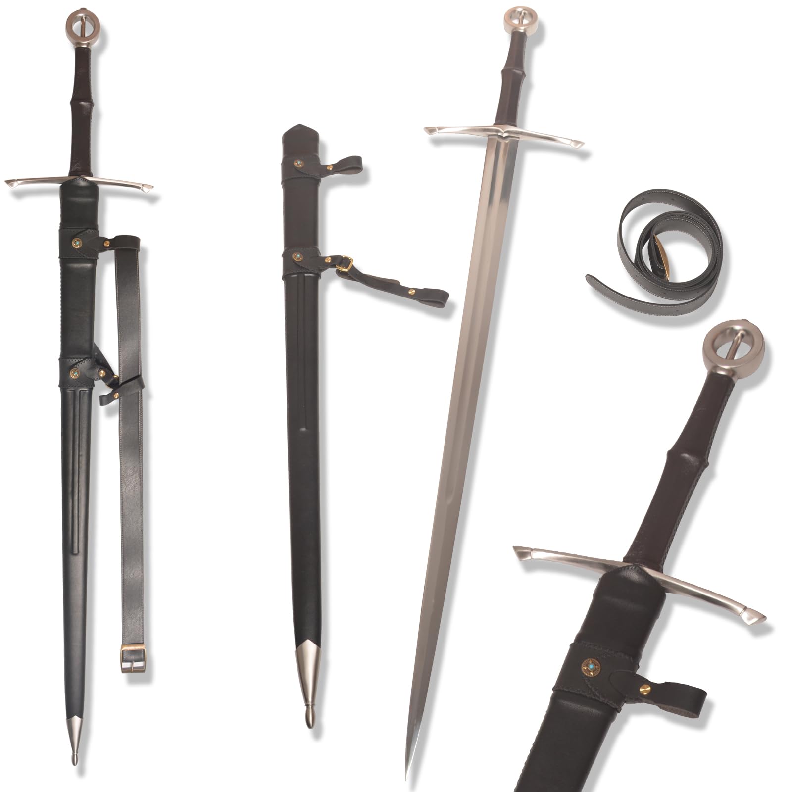 Mittelalterliches schwarzes westliches Schwert mit scharfer Klinge aus Manganstahl Echtes Schwert Mit Gürtel geliefert Gesamtlänge 51,18 Zoll Für Ausstellung, Geschenk, Sammlung