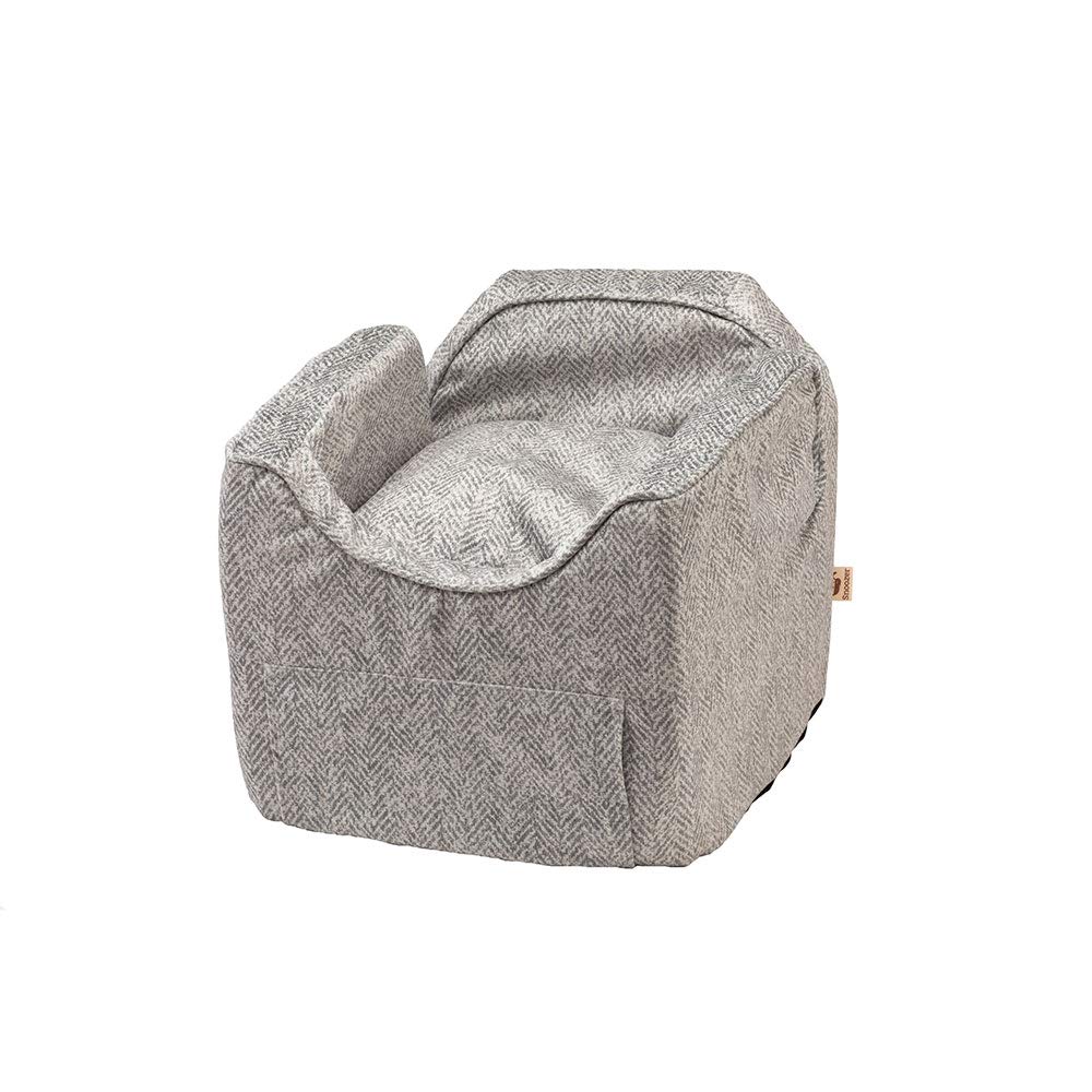 SnoozerDog Car Seat with Storage Tray: Lookout II Car Seat for Small Dogs Under 25lbs, Size: Medium, Fabric: Palmer Dove, Pet Car Seat to Alleviate Car Sickness for Dogs, Removable Washable Cover
