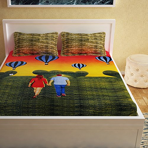 Image of Story@Home Bedspun Picasso Collection 152 TC 100% Cotton Green 1 Bedsheet for Double Bed with 2 Pillow Cover