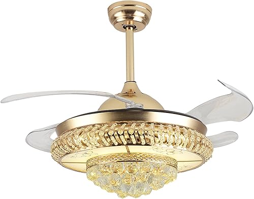 TOOL1SHOoo Lámpara de techo LED de cristal de 42 pulgadas con control remoto lámpara de ventilador de techo LED de hoja invisible lámpara de araña