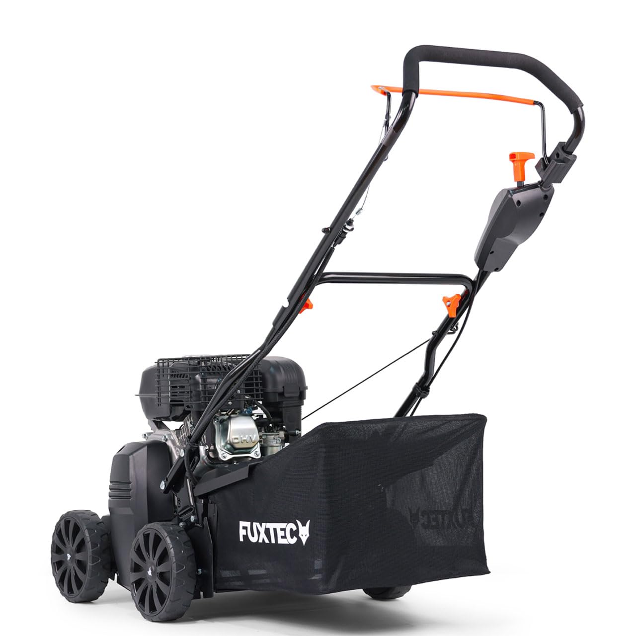 FUXTEC Escarificador Aireador de Gasolina 3 en 1 FX-BV240 Motor 4 tiempos 4,1 kW, rodillo con 18 cuchillas y 24 púas de resorte, asa de transporte y recolector de 45 L