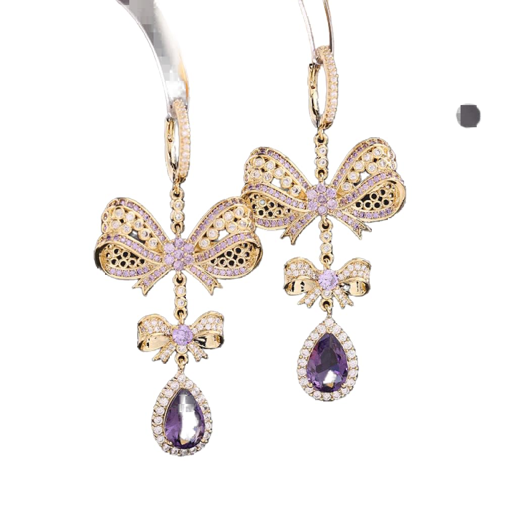 Orecchini Cerchio, Oro Cavo Doppio Fiocco Viola Teardrop Zirconia Luxury Ipoallergenico Orecchini A Cerniera Abbraccio Cerchio Anello Infinito Gioielli Per Donne Uomini Ragazze Festa Sposa Complean