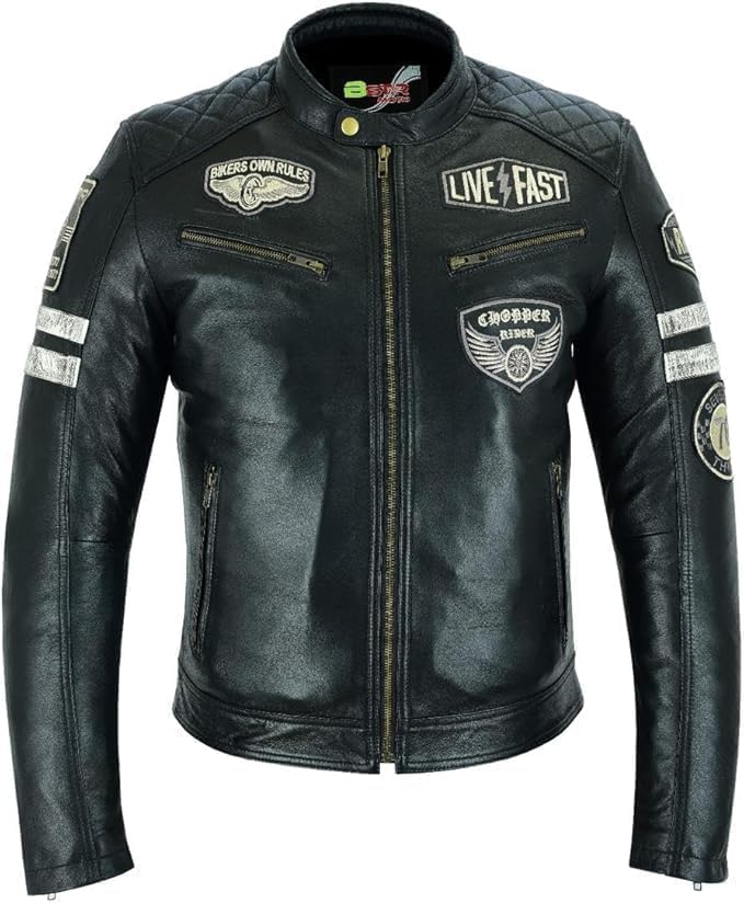 Genérico Bstar Męska skórzana kurtka motocyklowa Kurtka motocyklowa Touring Kurtka z odznakami Ochrona przed wiatrem Sprzęt ochronny Ciało Lato Zima Czarny 4XL