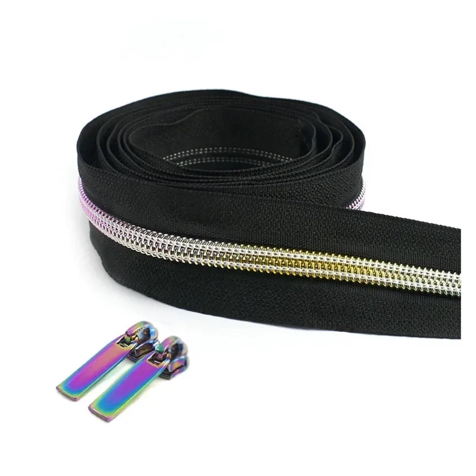 Zippers Nylon, Nylon Zipper Repair Kit with 2 Slider Pulls 2 Meters Zipper Tape 5# Multicolor(Blackcolored)